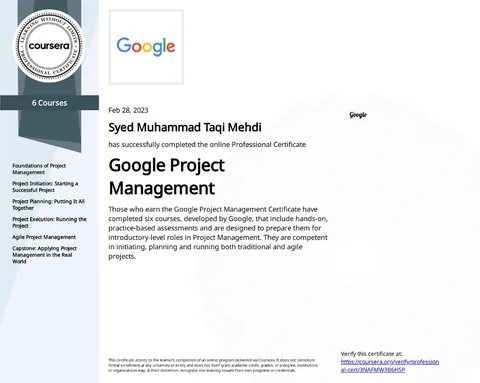 Google Project Management Professional Certificate