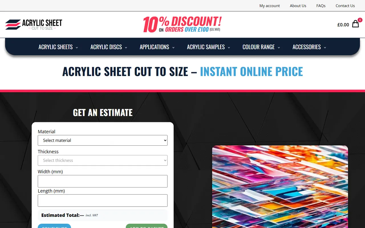 Acrylic Sheet Cut To Size website screenshot