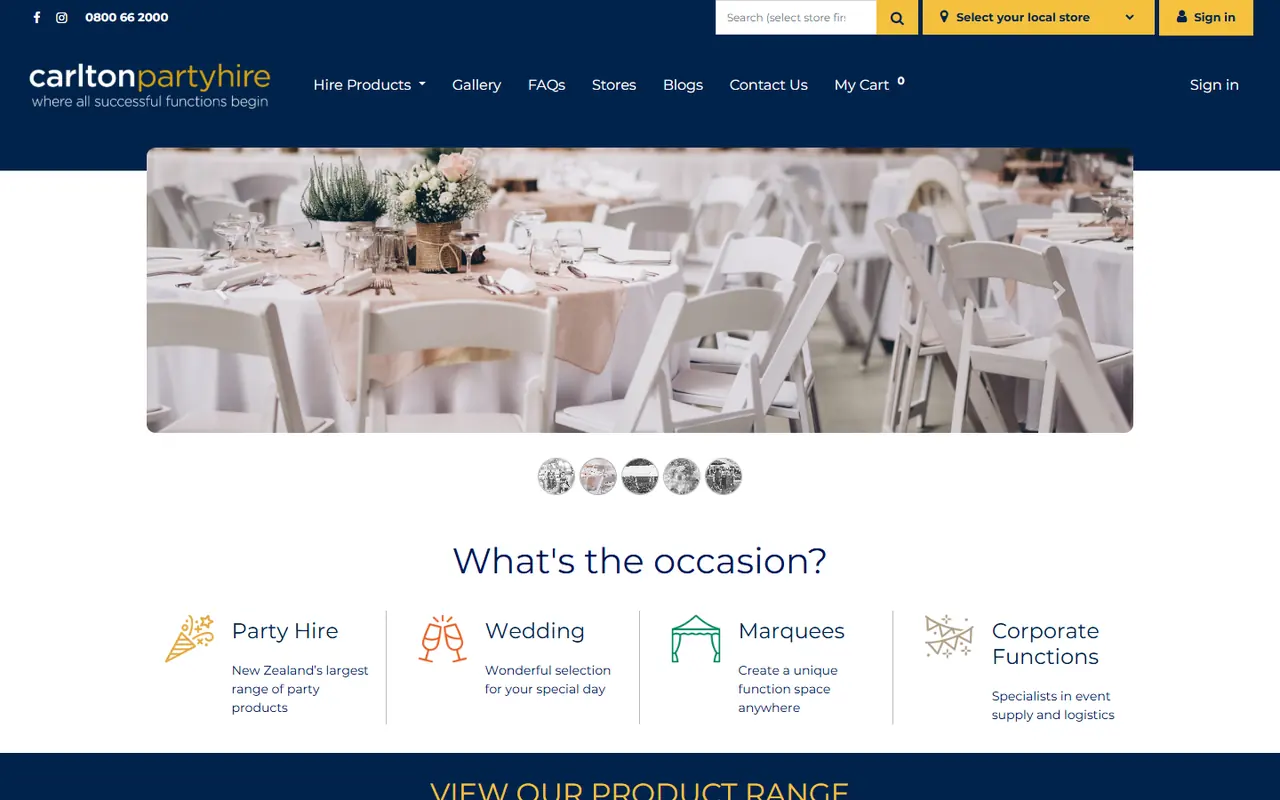 Carlton Party Hire website screenshot