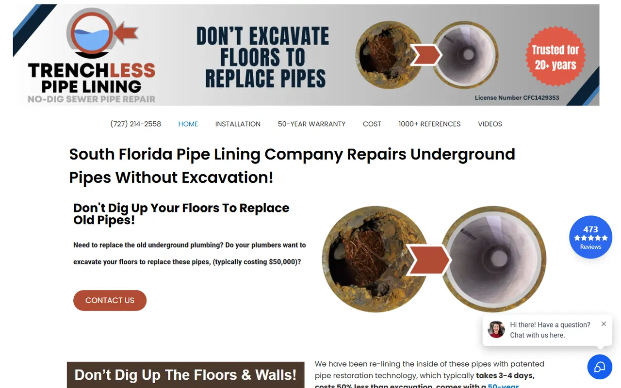 Craftsman Pipe Lining website screenshot