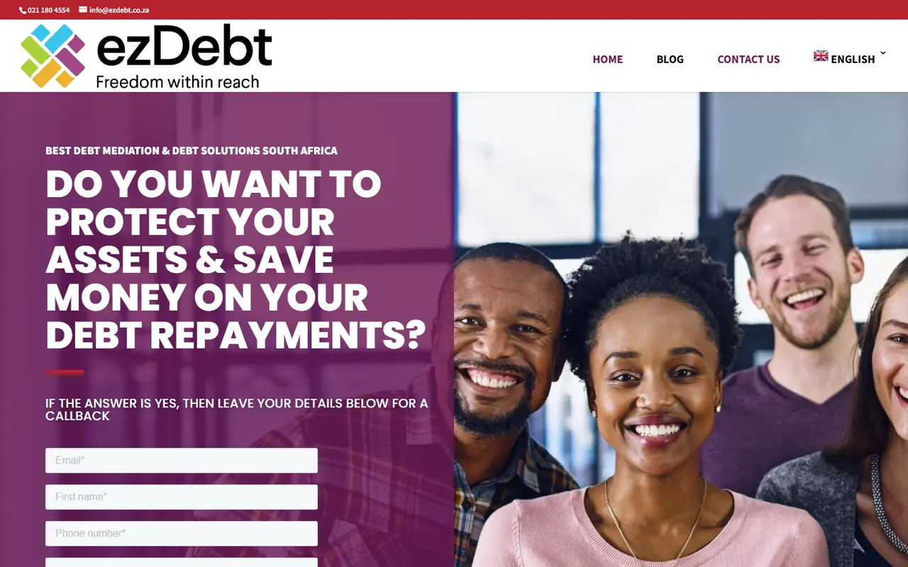 ezDebt South Africa website screenshot