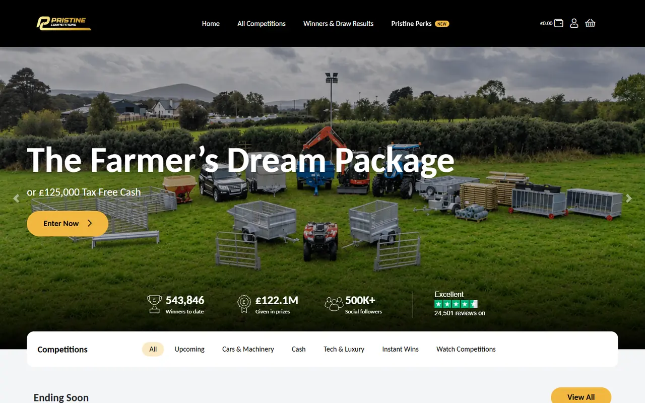Pristine Competitions website screenshot