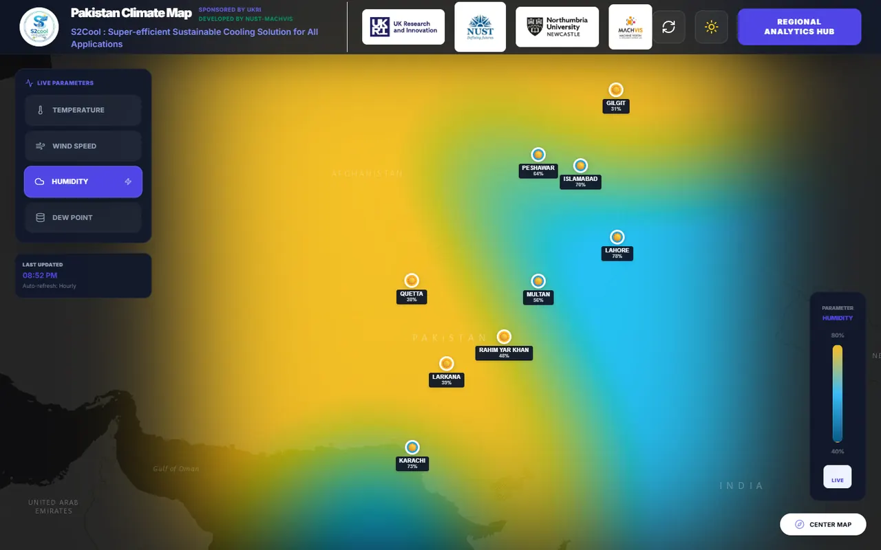 S2Cool live humidity heatmap of Pakistan