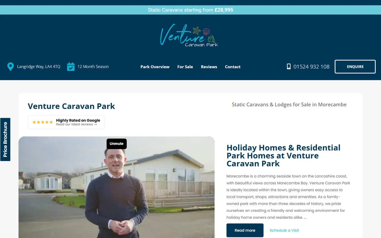 Venture Caravan Park website screenshot