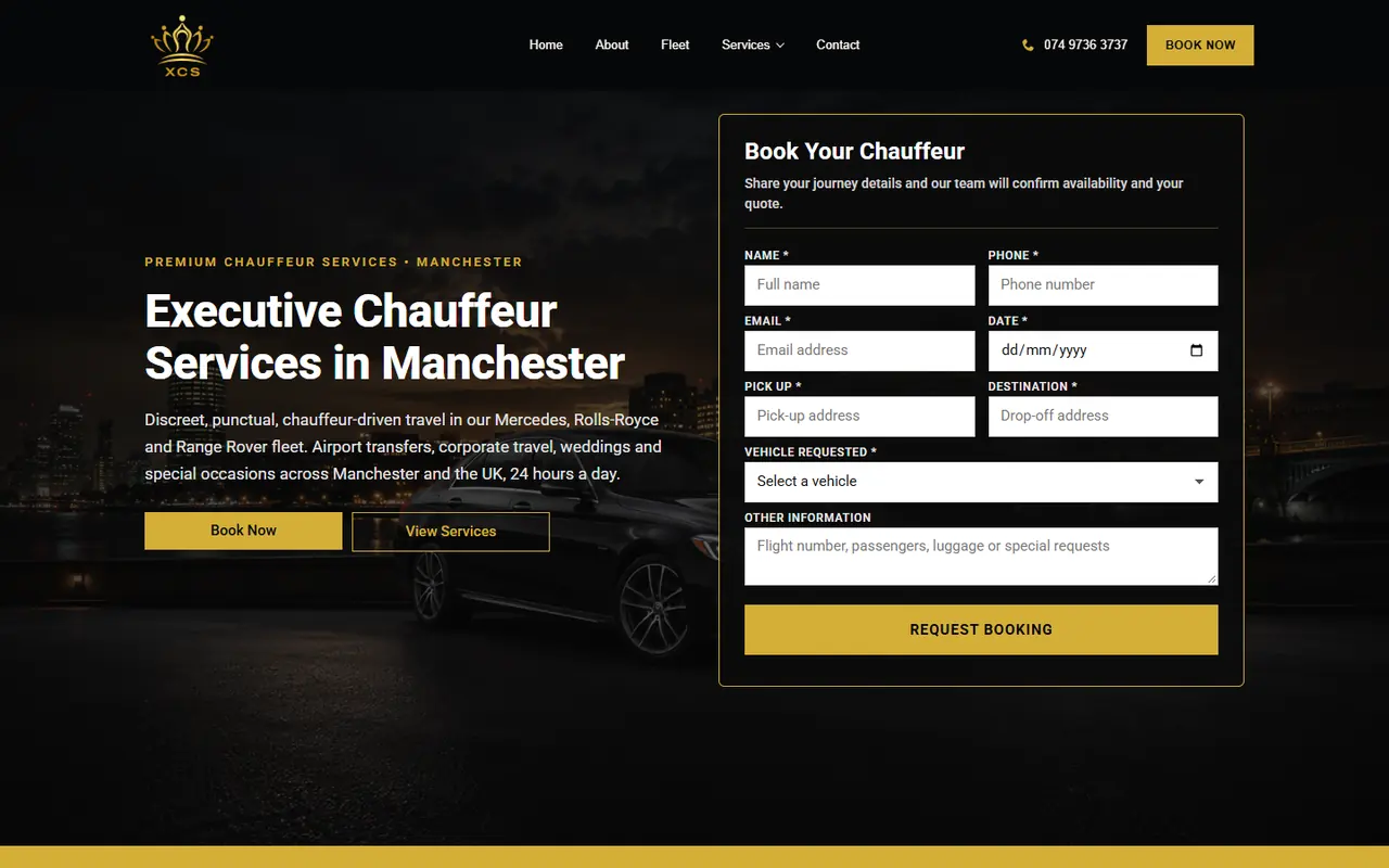 Xclusive Chauffeurs website
