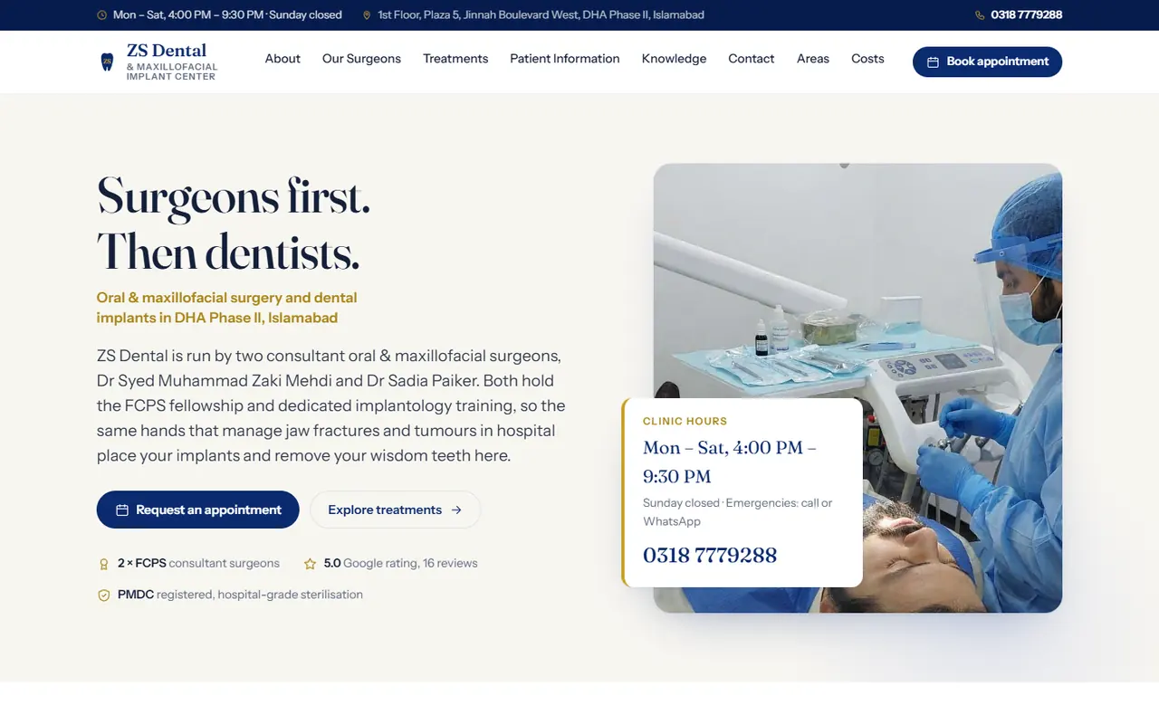 ZS Dental & Maxillofacial Implant Centre website screenshot