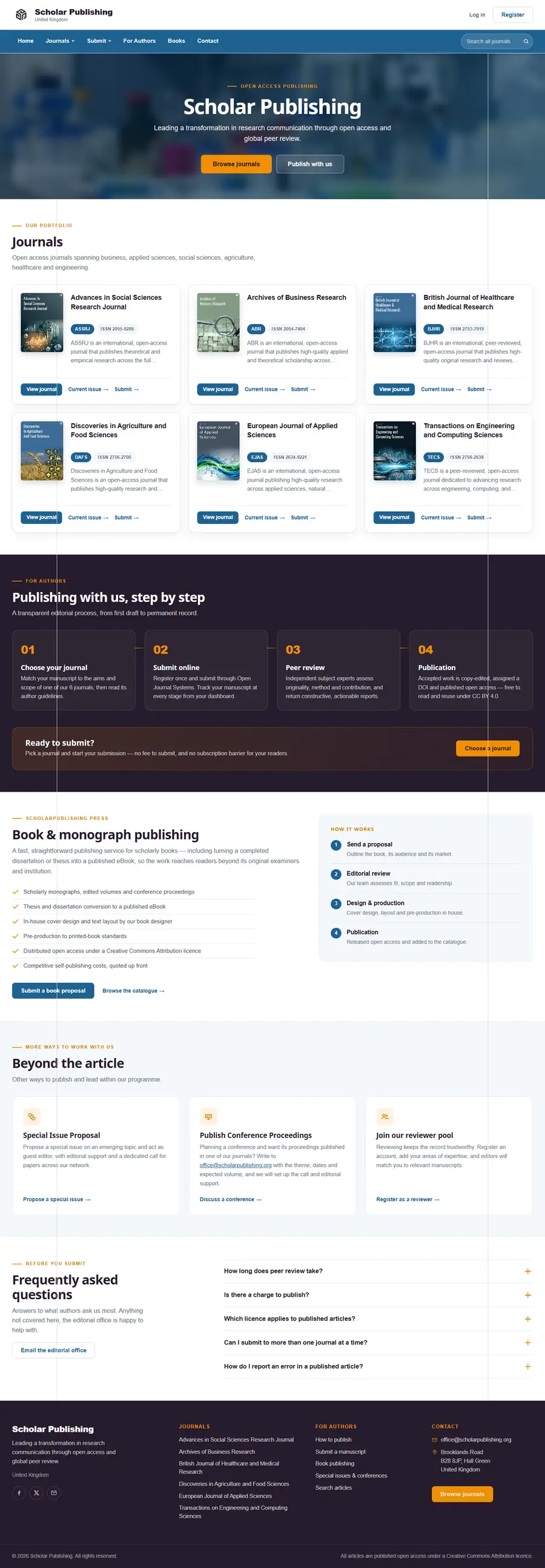 Scholar Publishing journals platform on Open Journal Systems